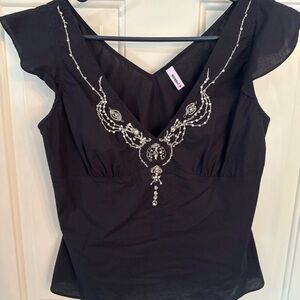 *Y2K* Black Embellished Women's Top